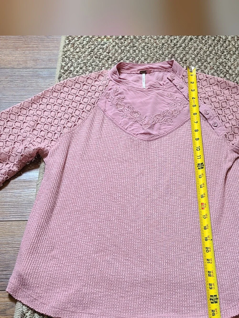 Free People Sweetest Thing Lace Sleeve Embroidered Thermal Top Med